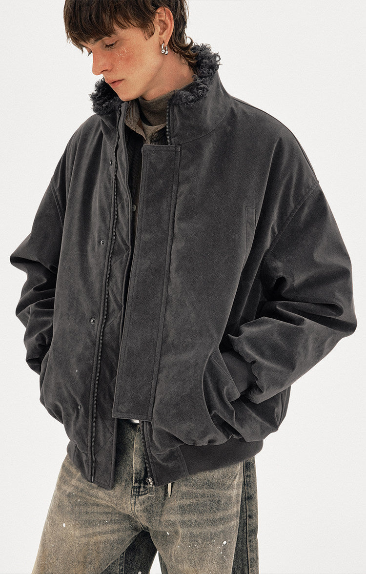 Suede Collar Cotton-Padded Jacket