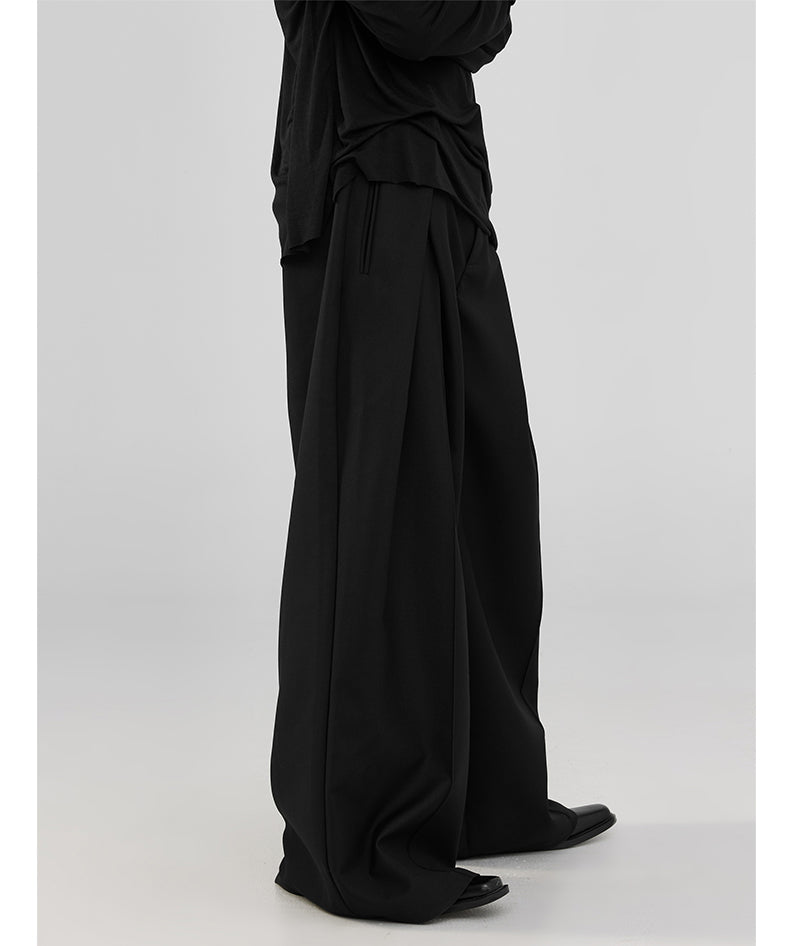 Three-dimensional pleated wide pants