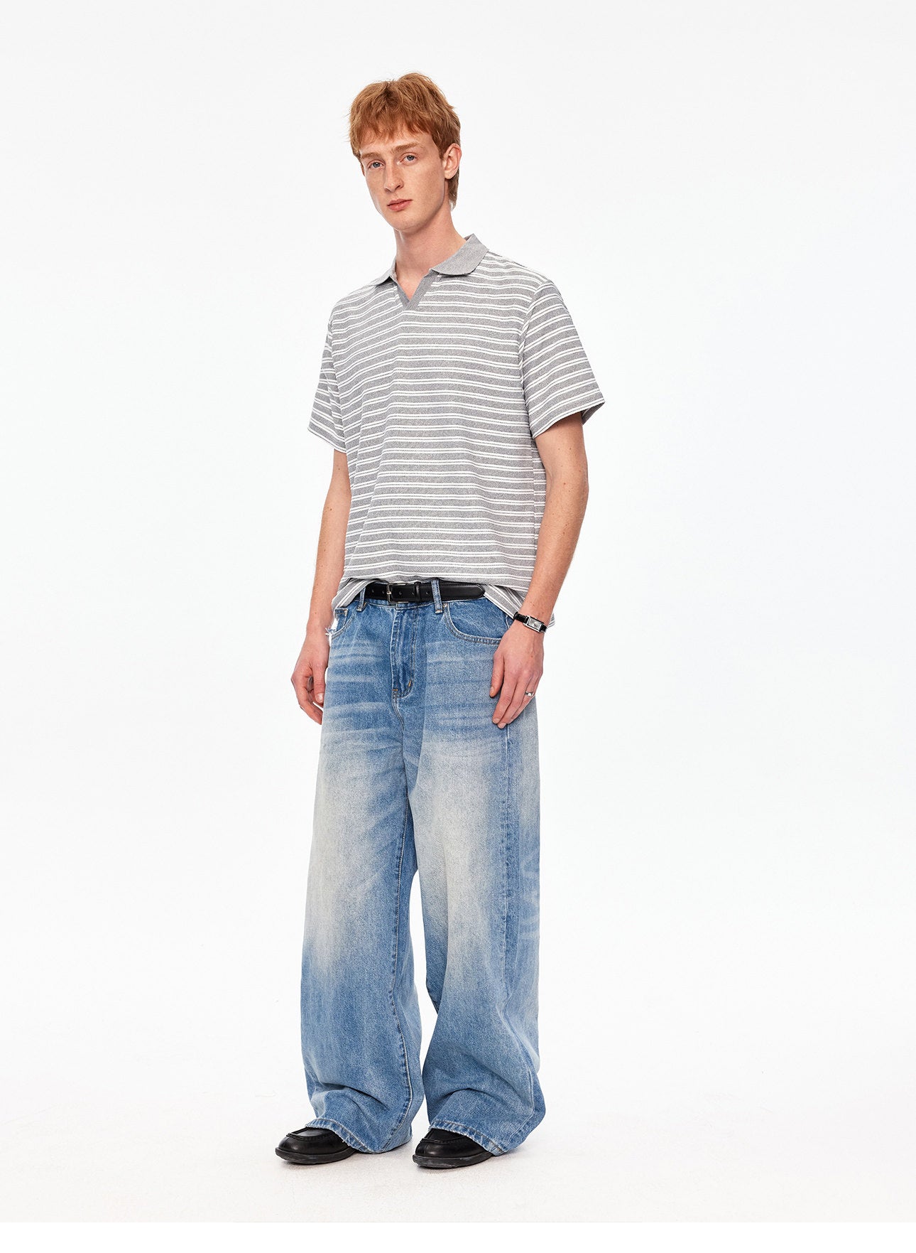 Seagull Neck Striped T-Shirt