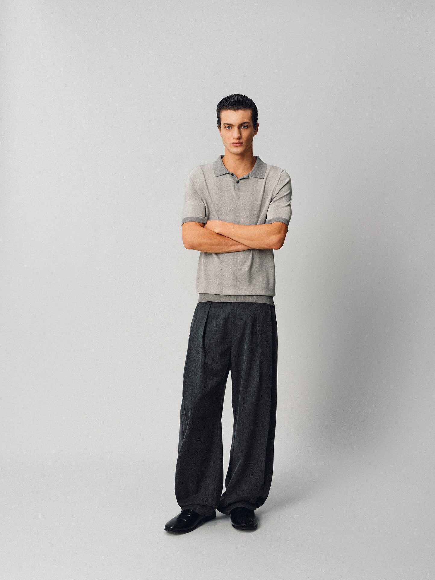 Gradient-Striped Knit Polo Shirt