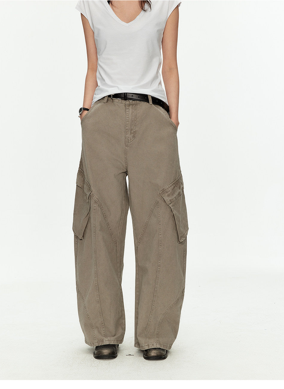 Casual Pants with Side Pockets and Retro Wash Finish