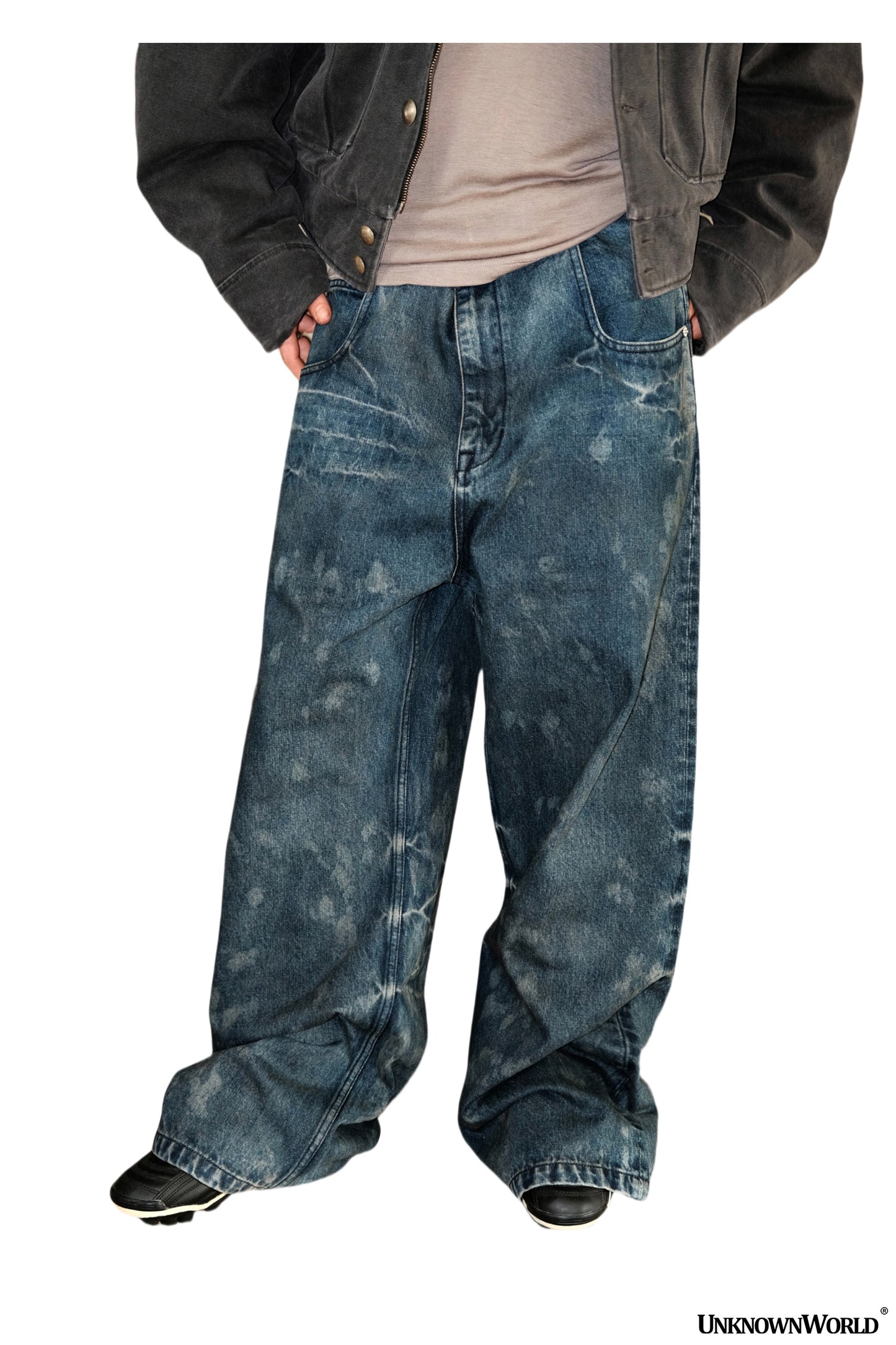 Damaged Lightning Pattern Baggy Jeans