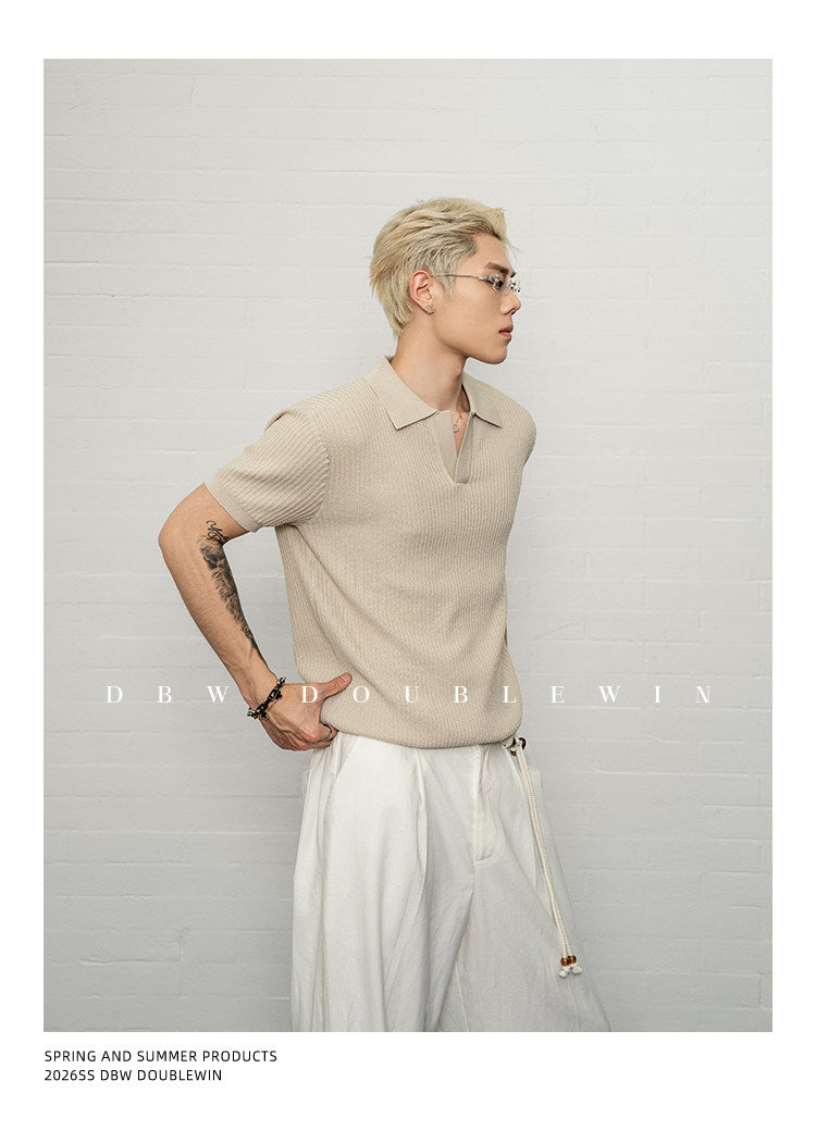 Simple Relax Solid Polo Knit Shirt