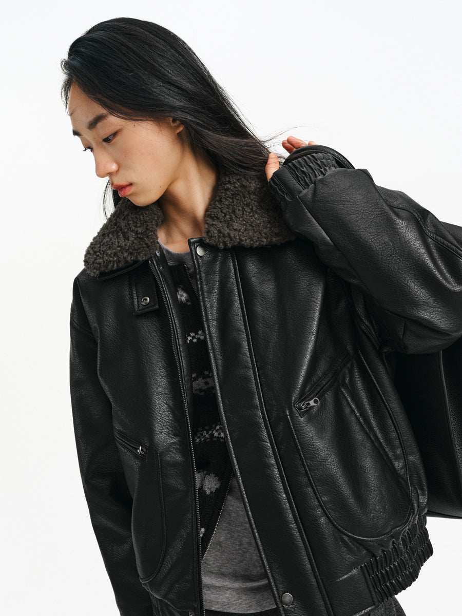 Detachable Collar PU Leather Jacket