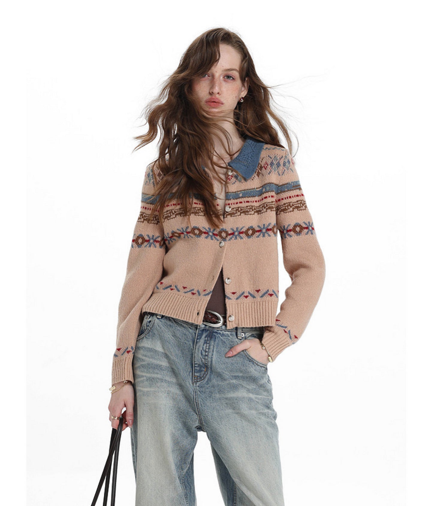 Diamond-Cutout Collar Cardigan