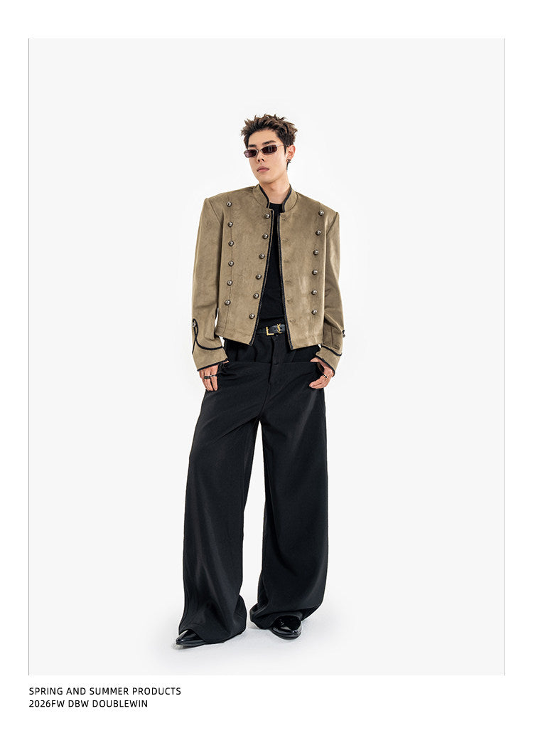 Short Jacket with Stand-Up Collar and Metal Buttons　