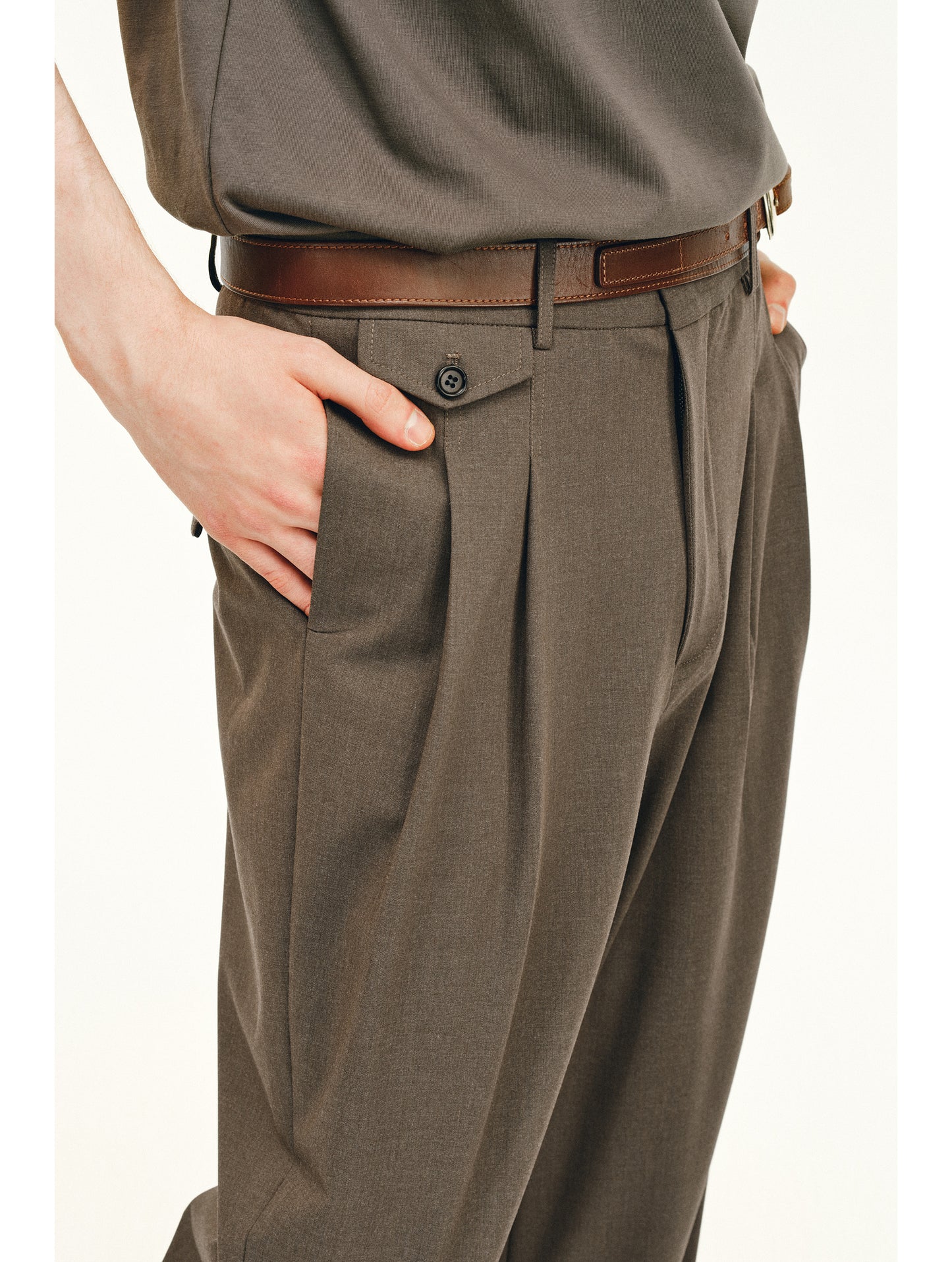 Double-Pleated Casual Pants