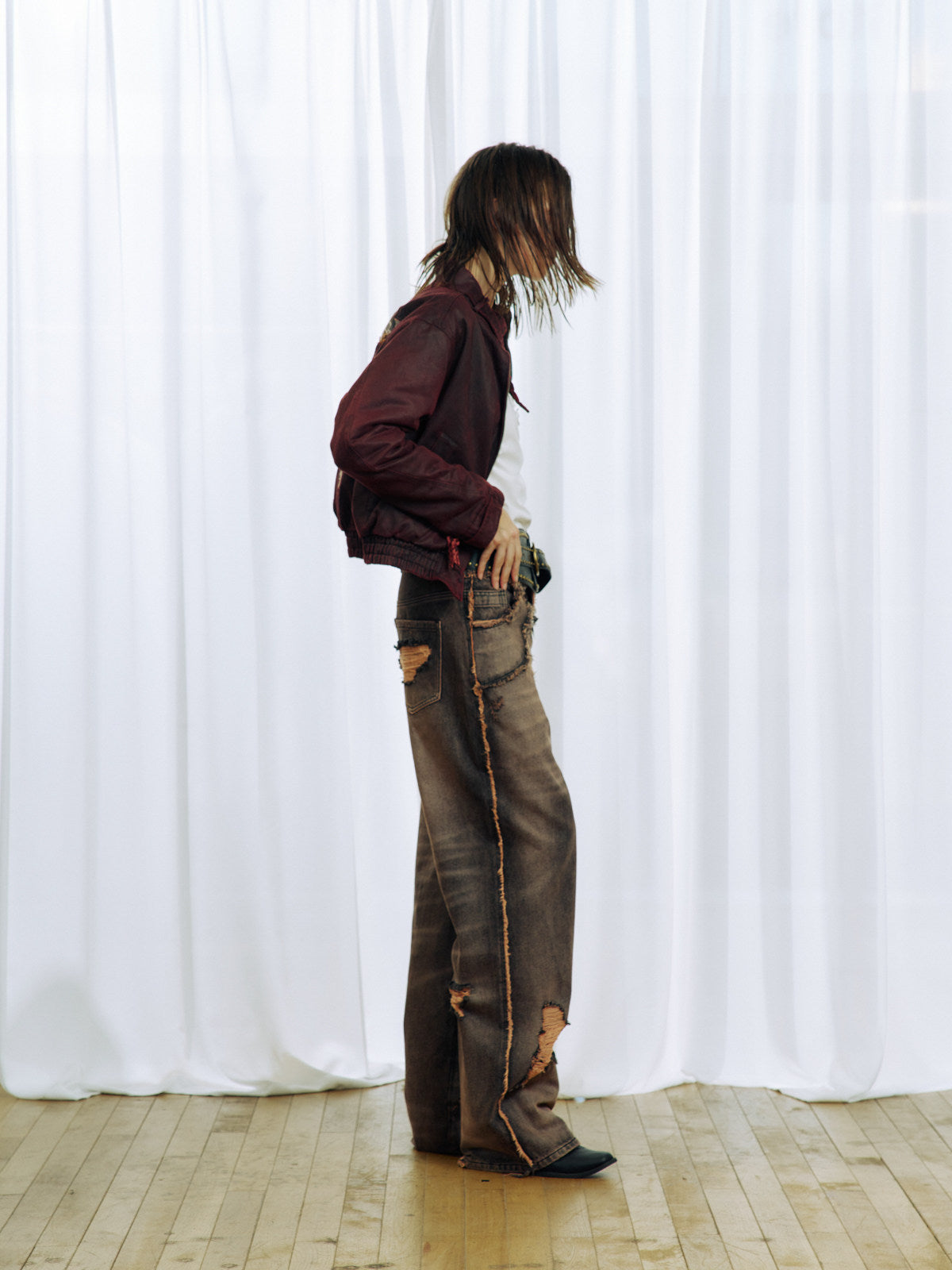 Hand-Distressed Cut Frayed Jeans