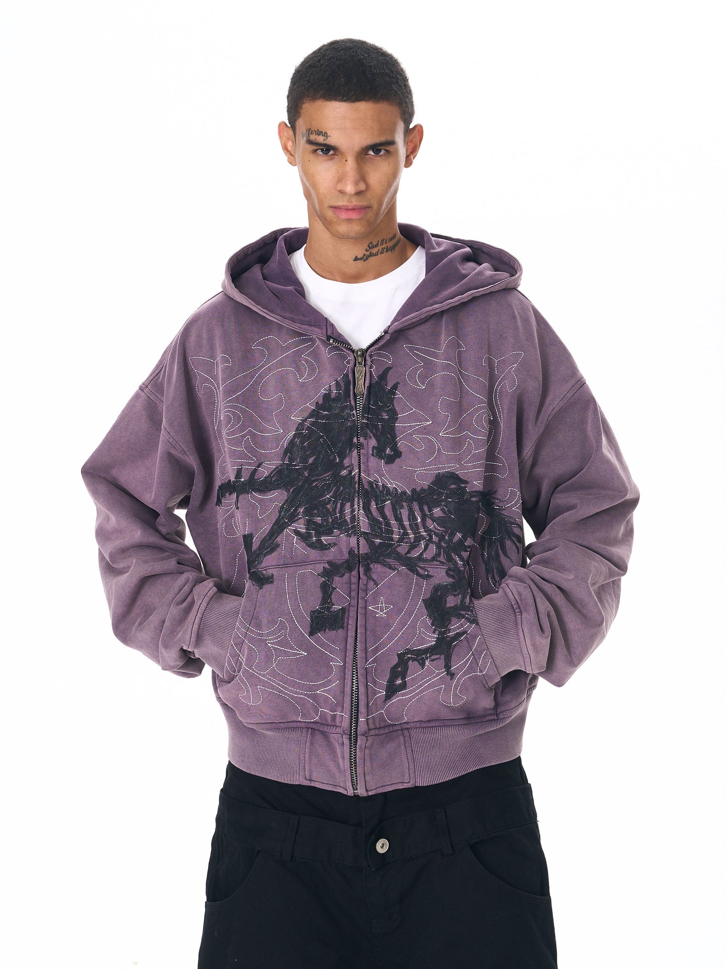 Hand-painted embroidered hoodie