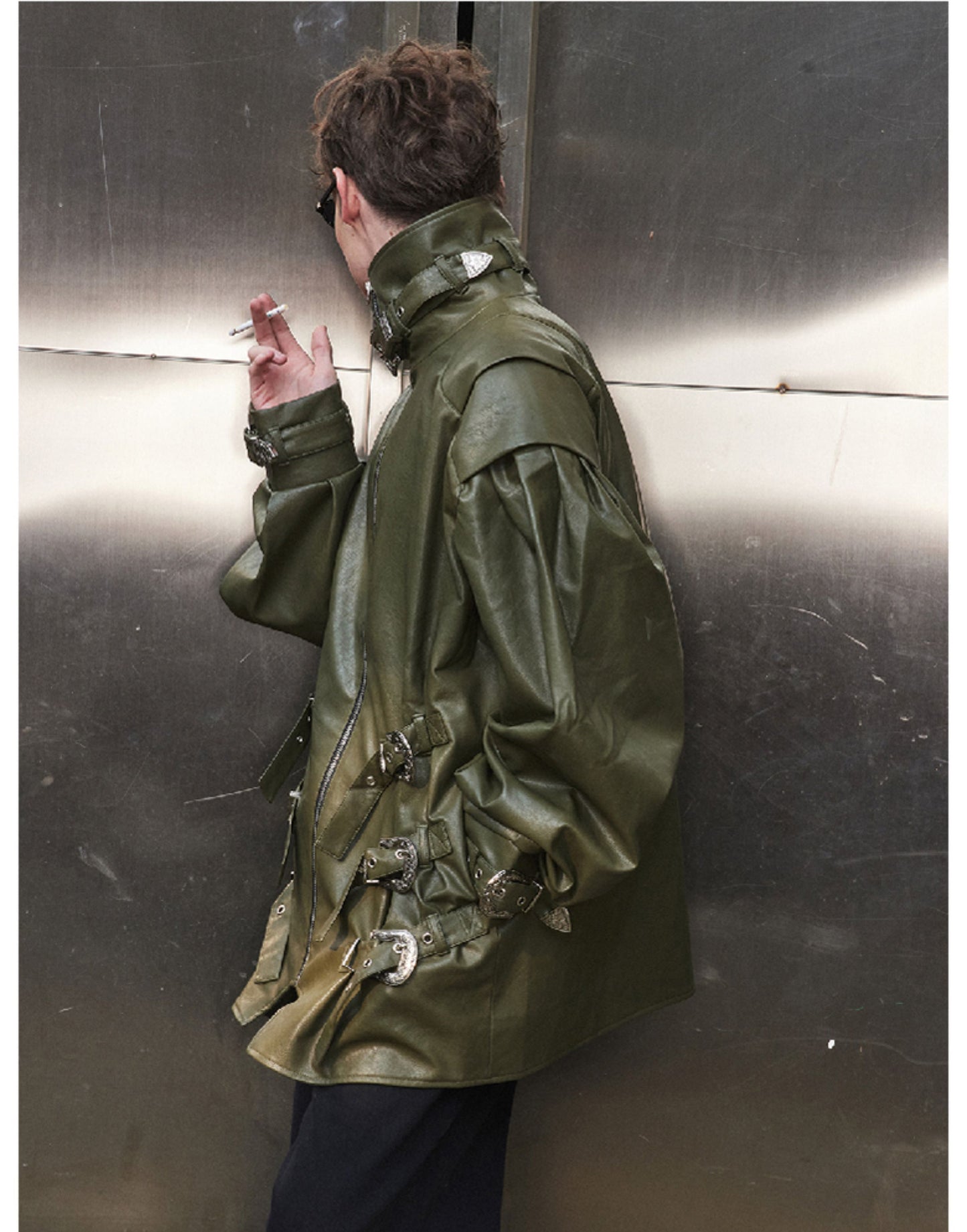 Metal Buckle Loose Leather Jacket