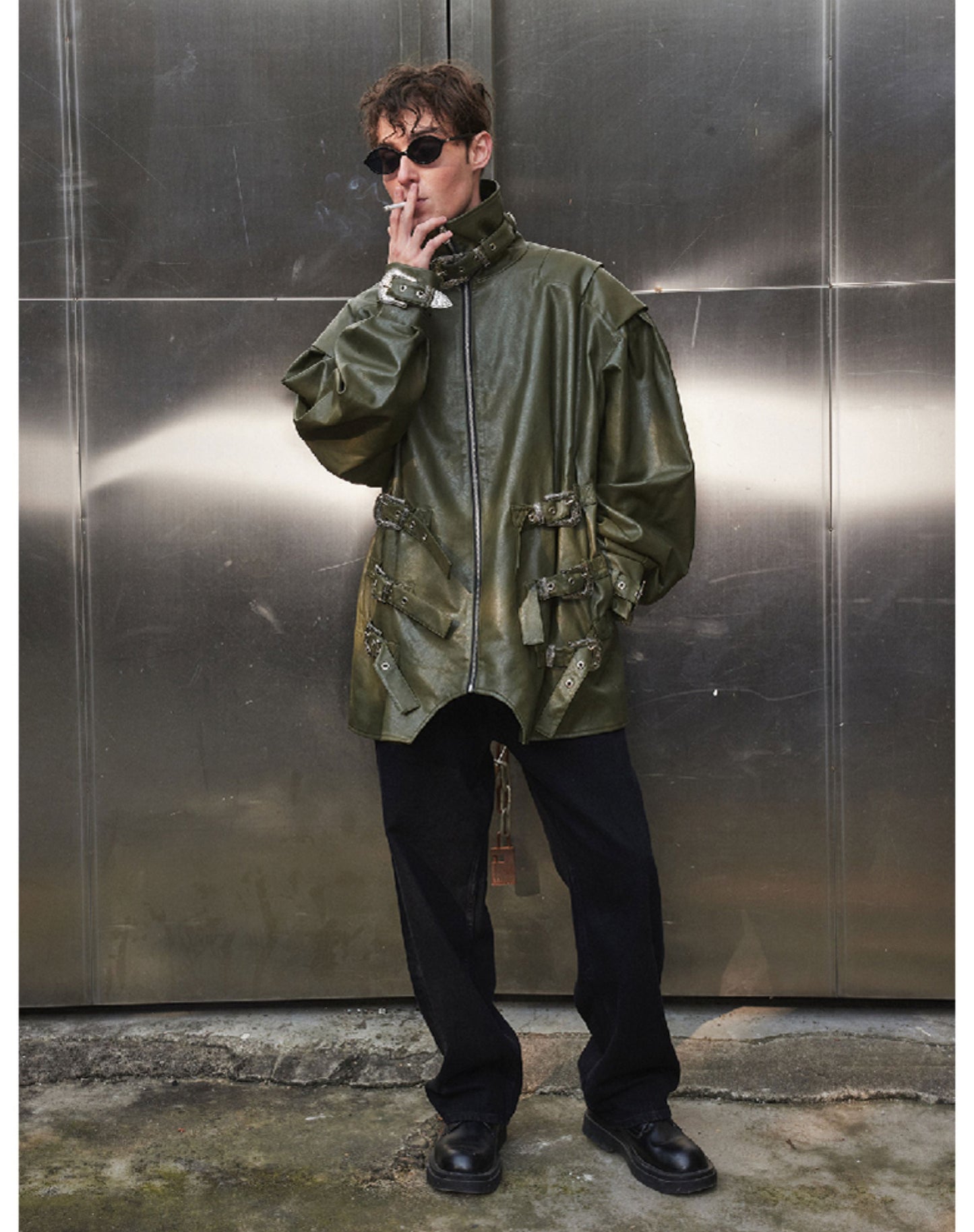 Metal Buckle Loose Leather Jacket