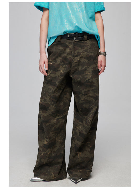 Wide leg casual camouflage pants