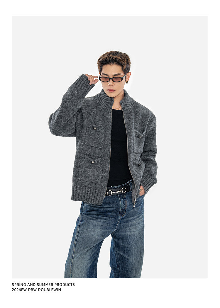 Heavyweight Sweater Jacket with Multiple Pockets