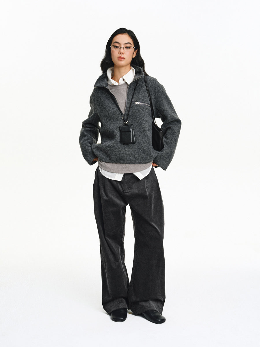 Stand Collar Zipper Shirt