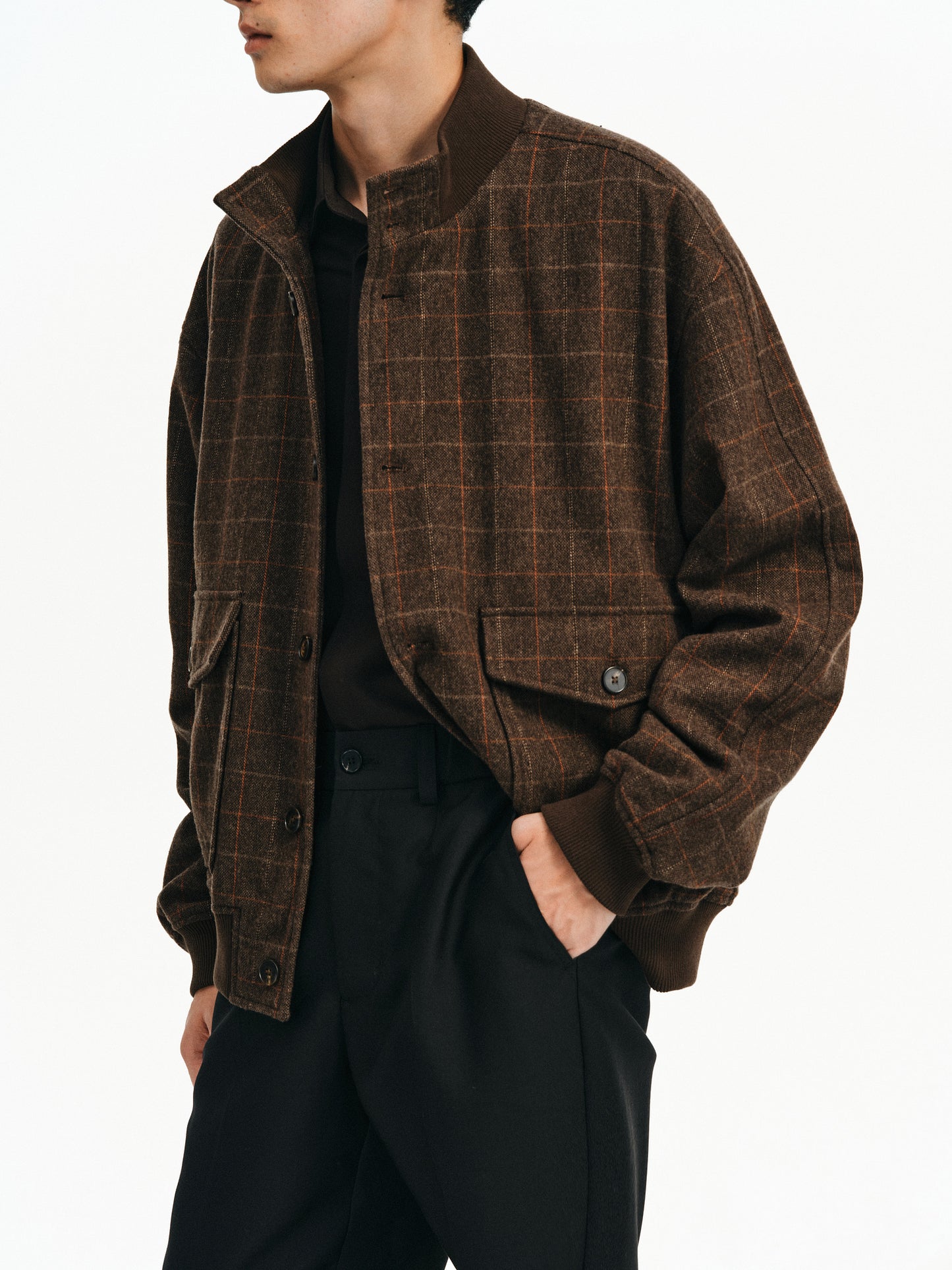 Checkered Stand Collar Jacket