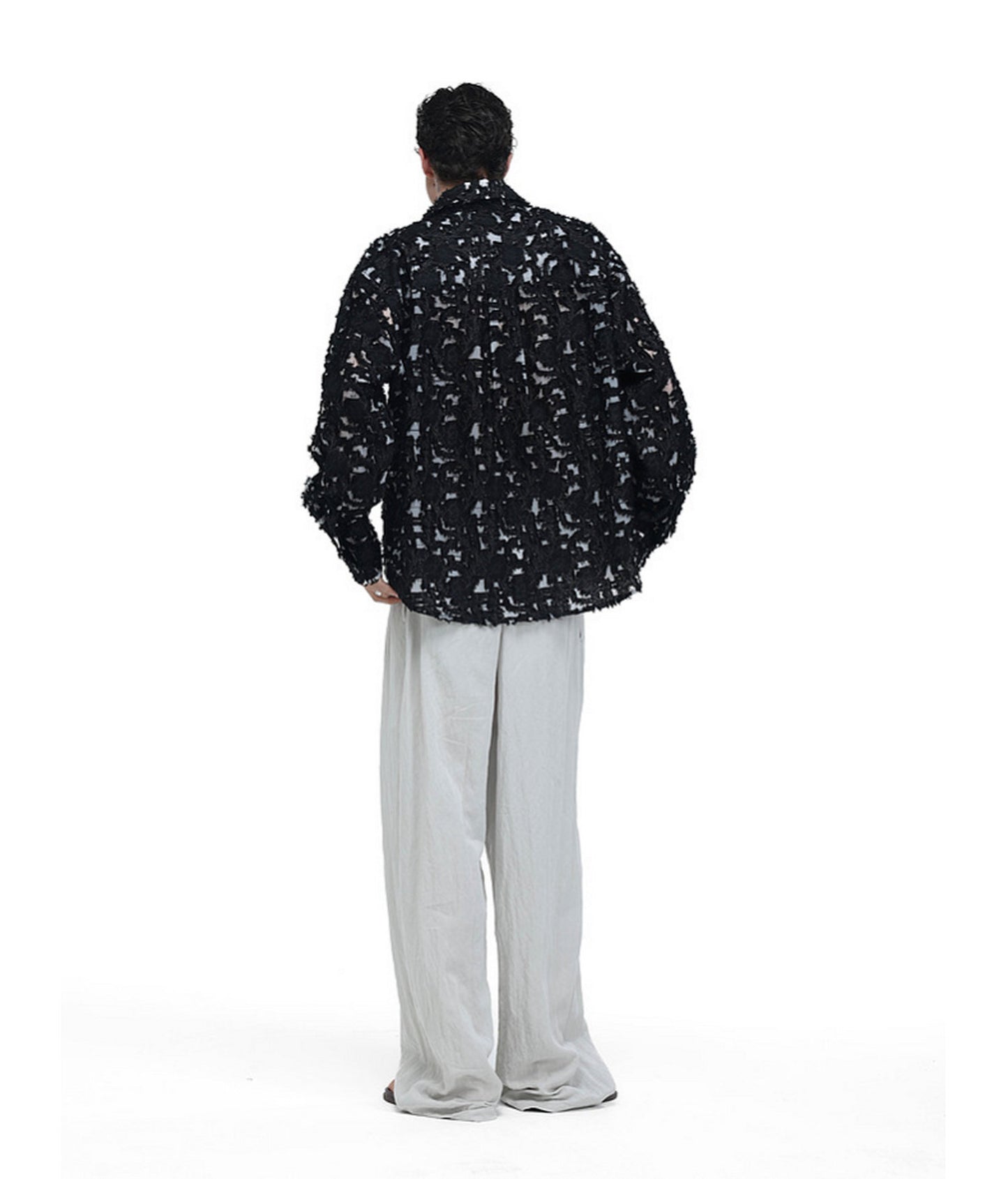 Frayed Edges  Hollow-Weave  Jacquard  Shirt