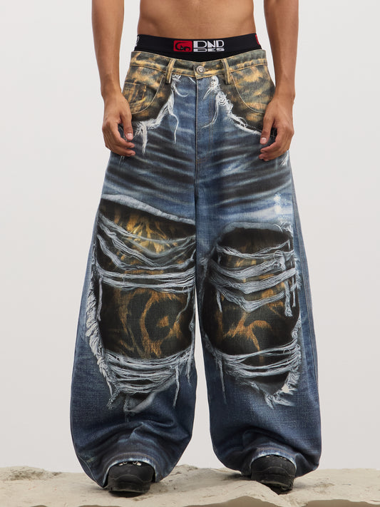 Wash-processed baggy jeans