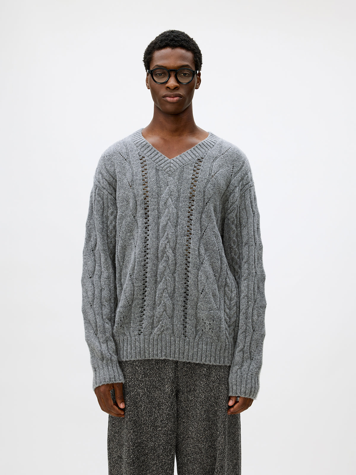 V-neck cable knit sweater