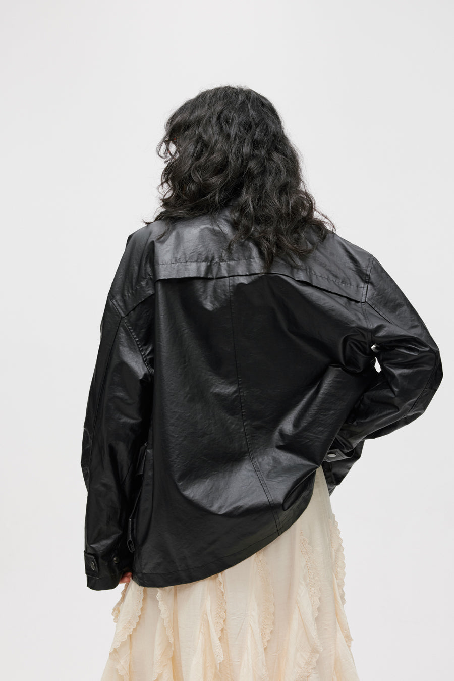 Imitation leather mid-length jacket