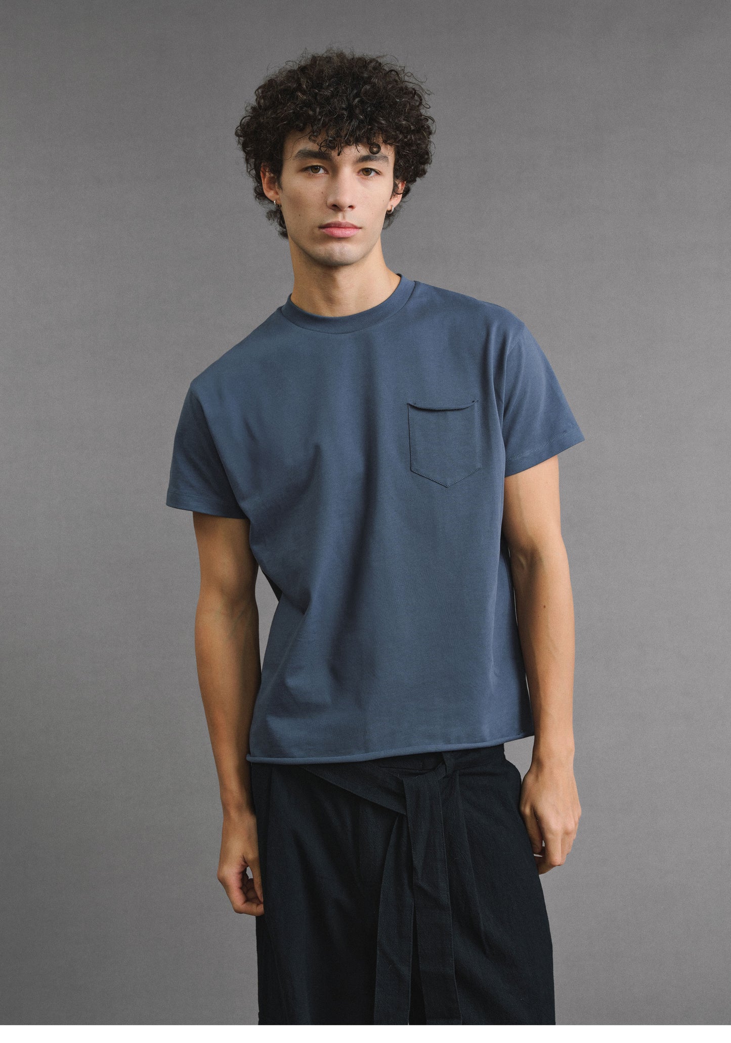 Vintage-Style Rolled Hem Crew Neck T-Shirt
