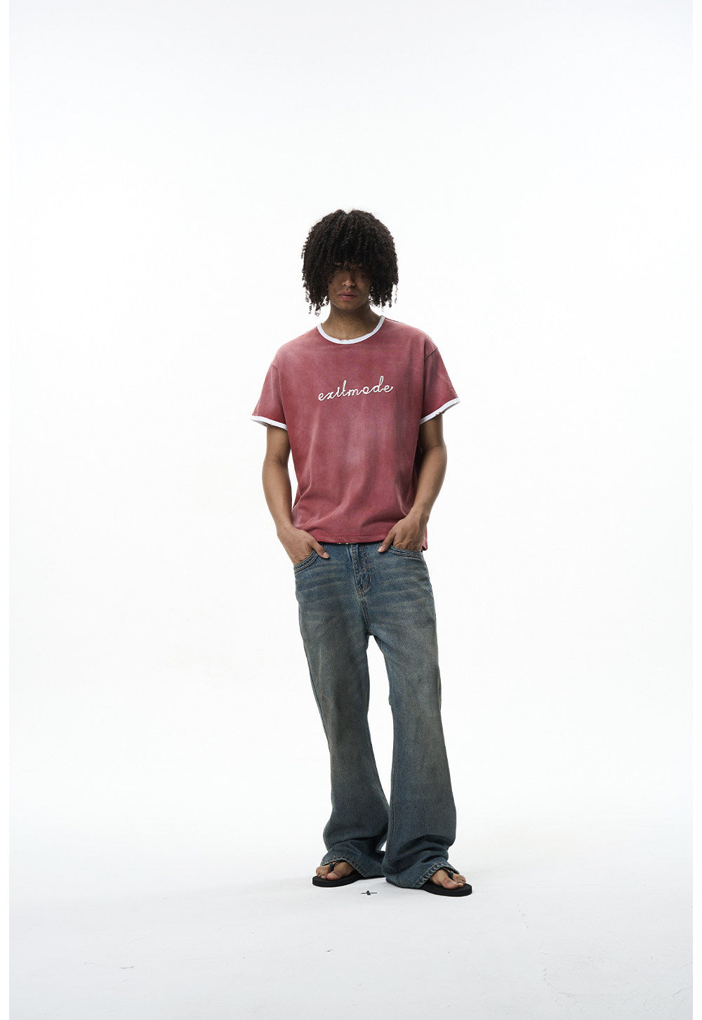Washed Color-Block Embroidered T-Shirt
