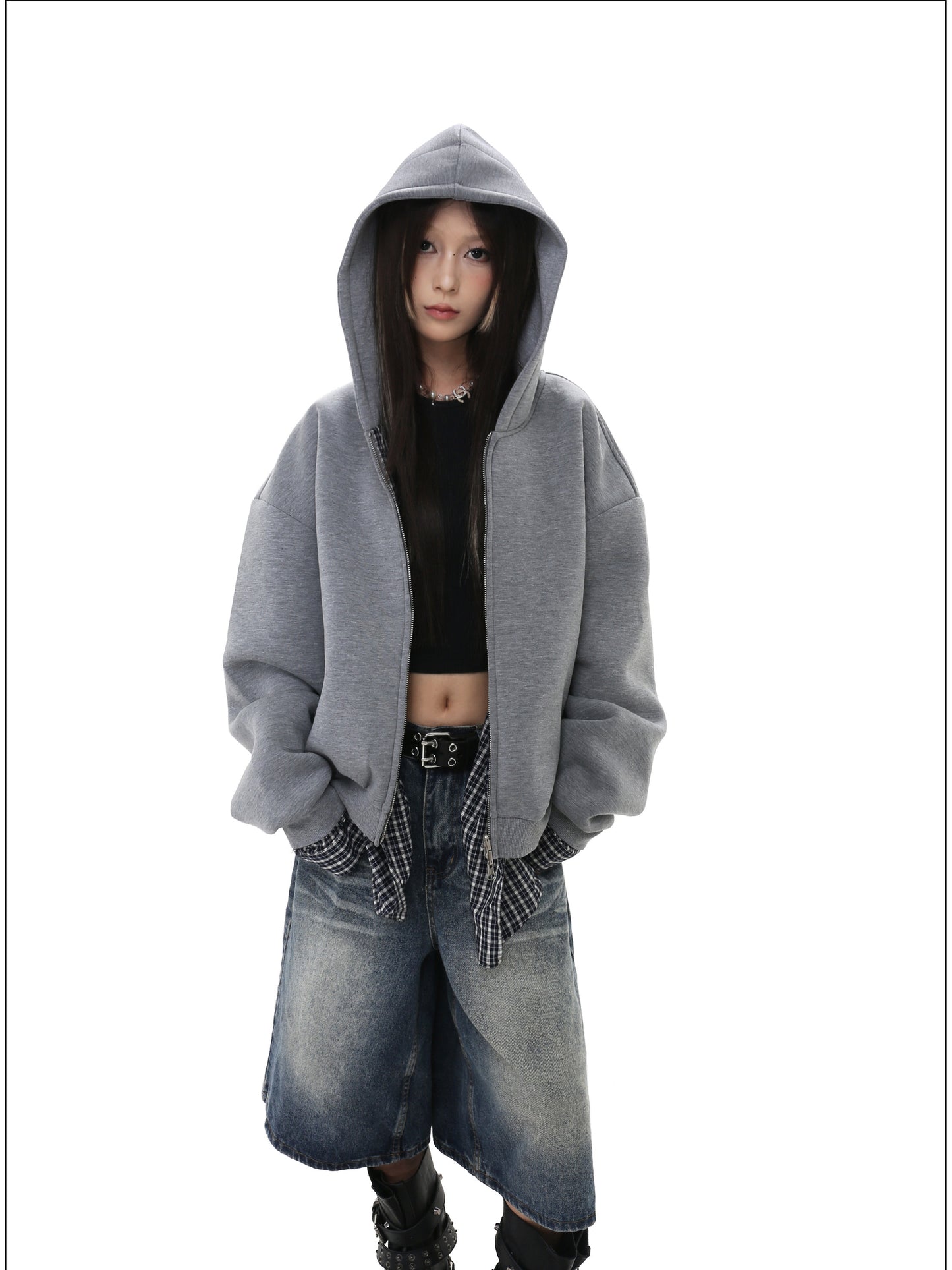 Faux Two-Piece Hooded Sweatshirt
