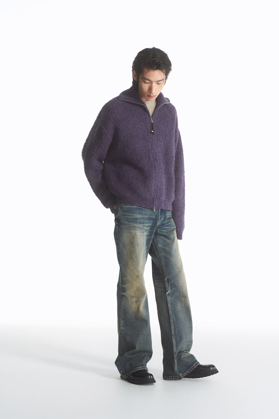 Wool blend zip cardigan