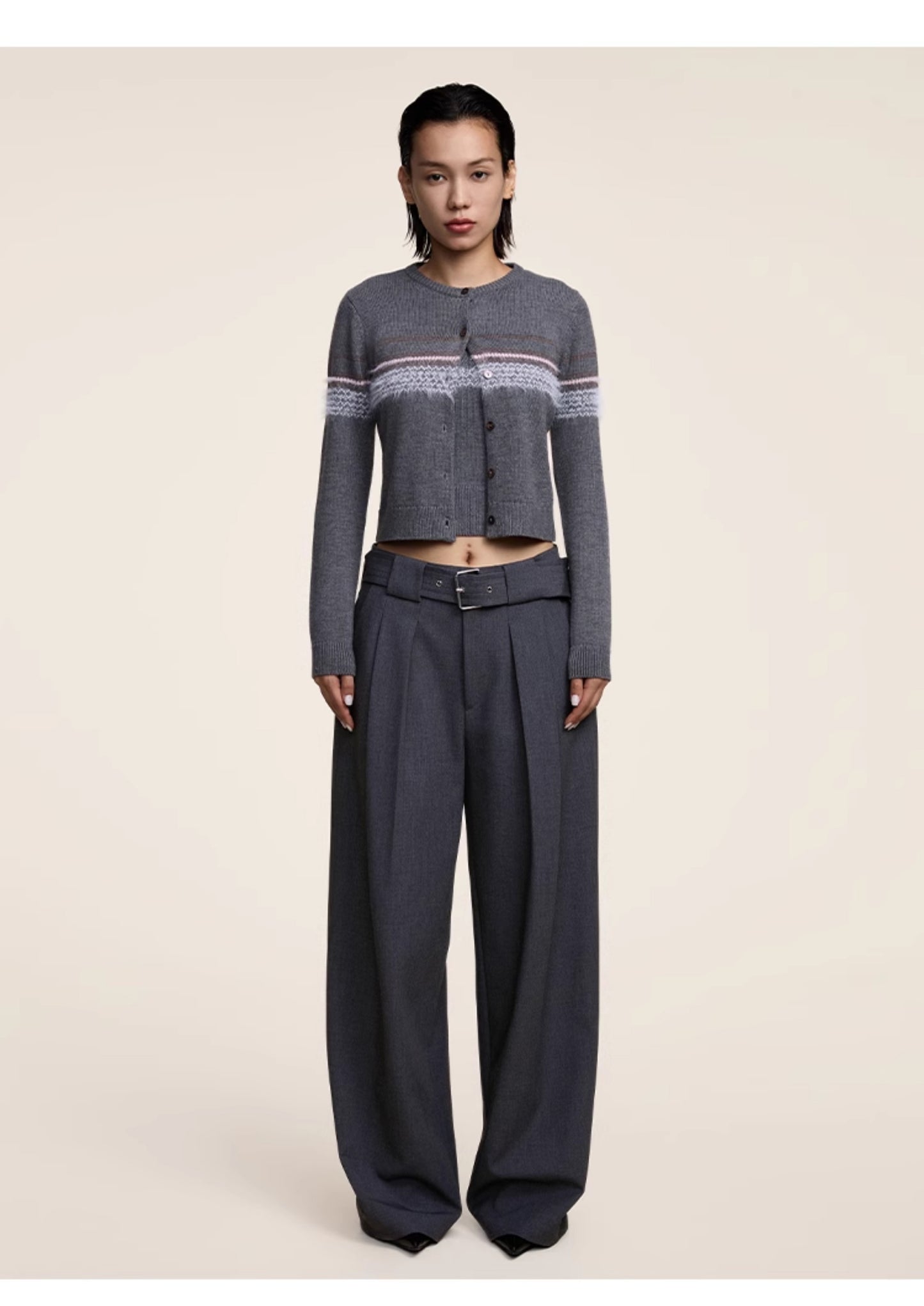 Belt Pleated Loose Straight Casual Pants