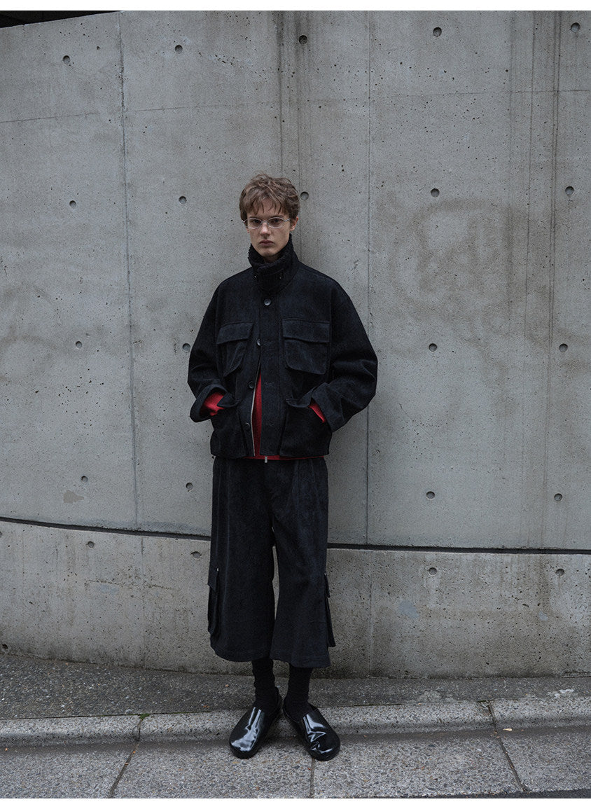 Flocked Multi-pocket Suede Jacket