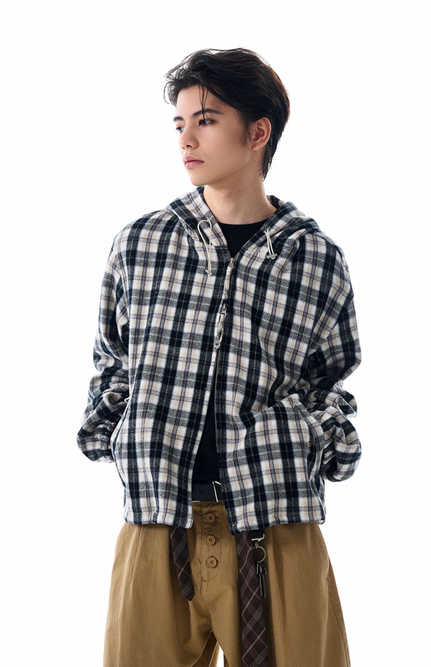 Checkered hooded shirt