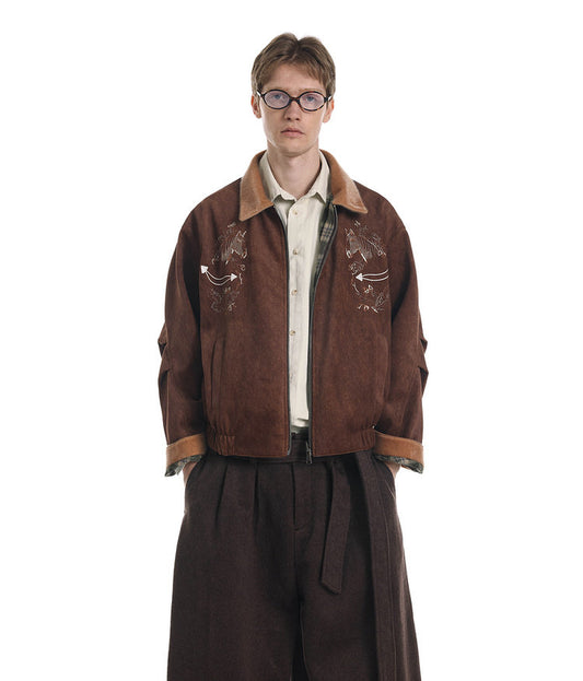 Reversible Faux Wax Check Pattern Short Jacket