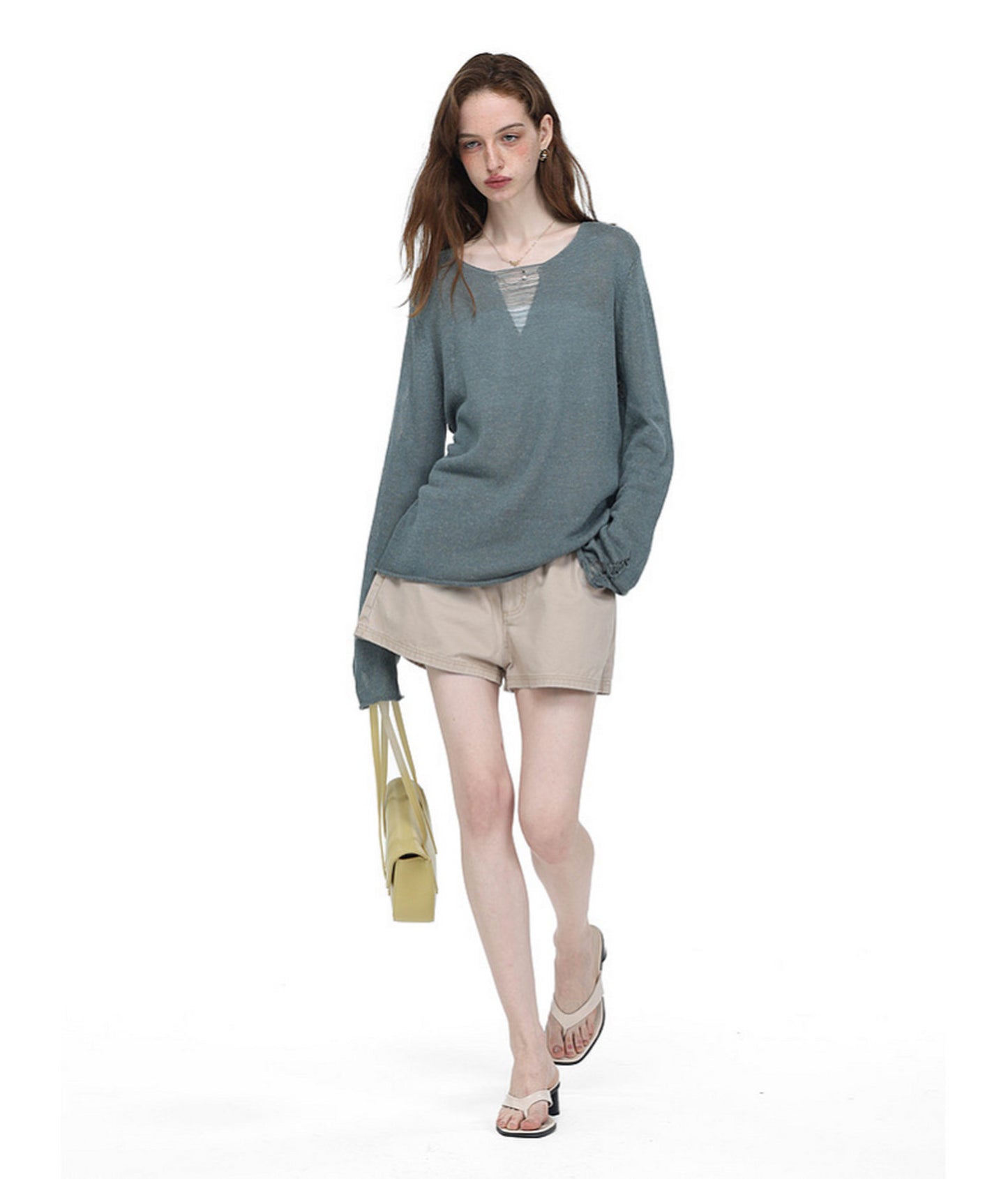 V-Neck Drawstring Lightweight Knit Shirt
