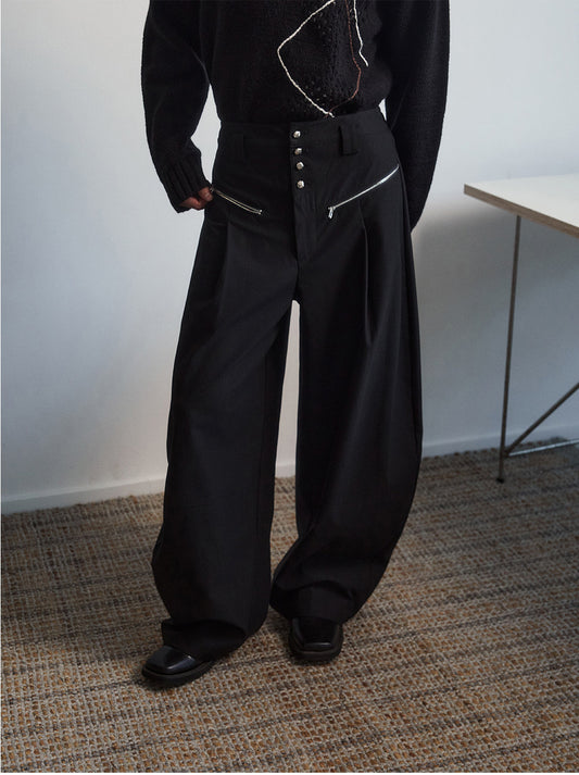 High-Waisted Single-Breasted Casual Pants