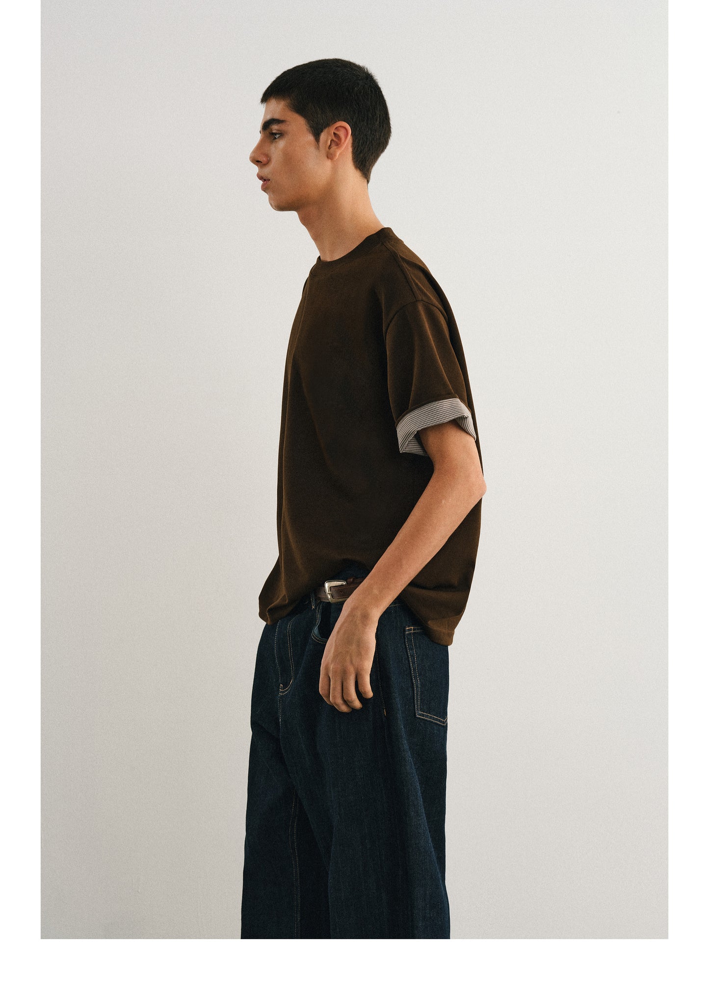 Hound's tooth sleeve T-shirt