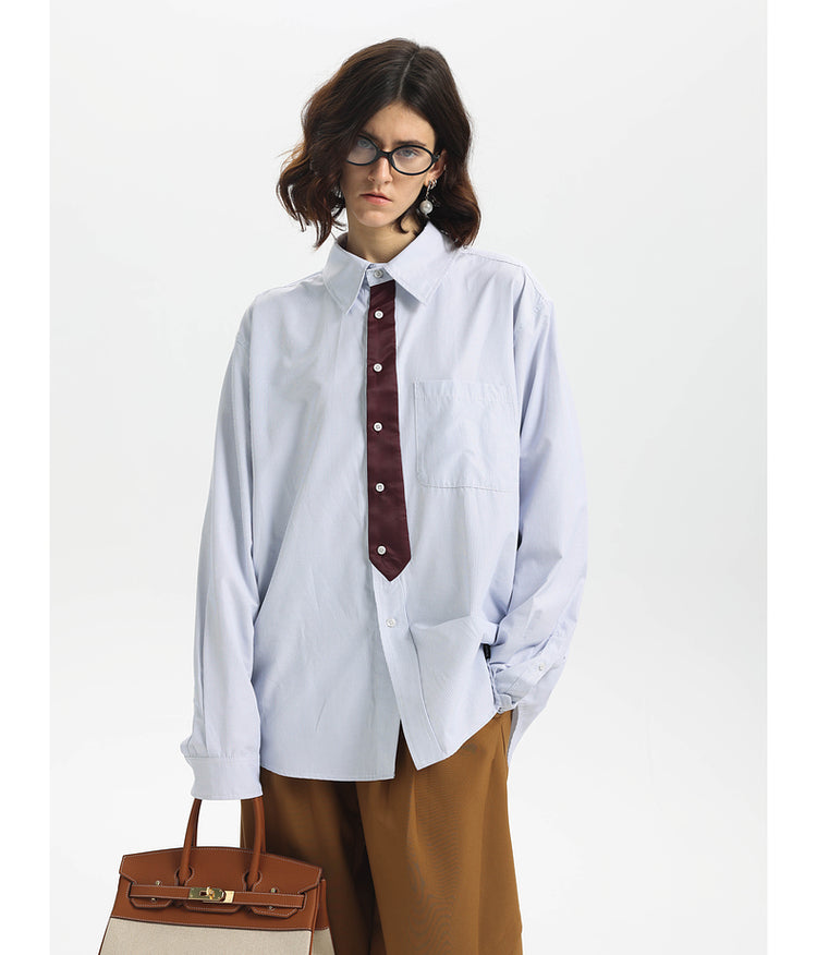 Striped Faux Tie Casual Shirt