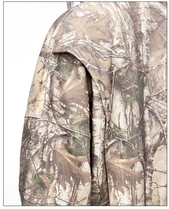 Hooded sweatshirt with camouflage branch pattern