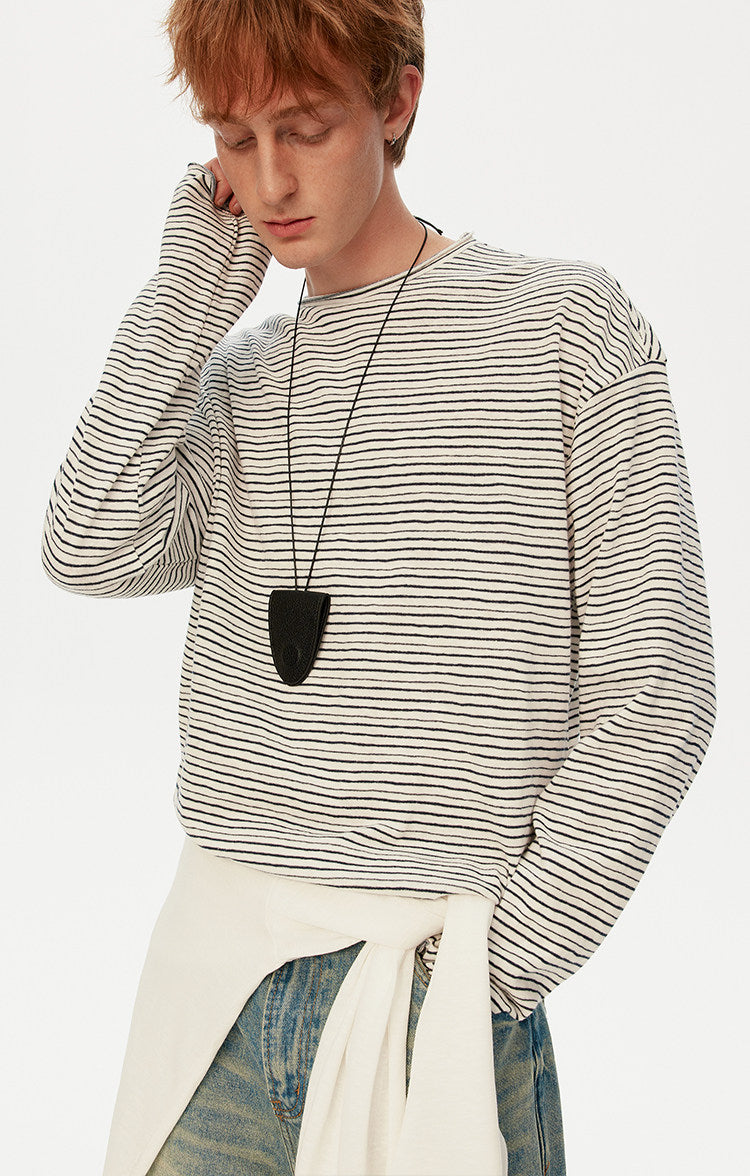 Retro Casual Roll-Up Stripe T-Shirt