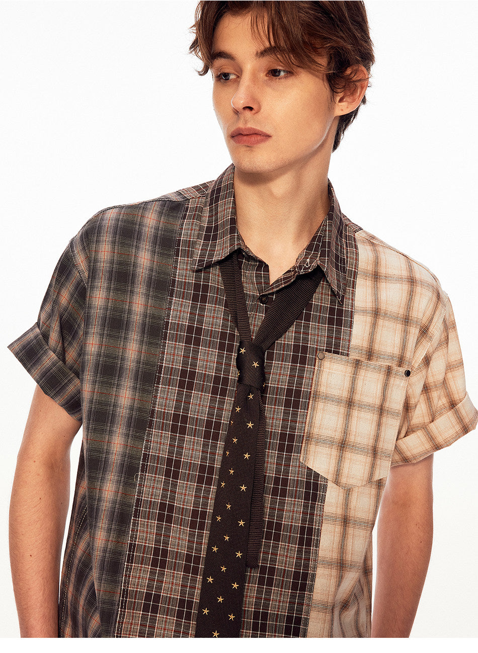 Retro Color-Block Checkered Shirt