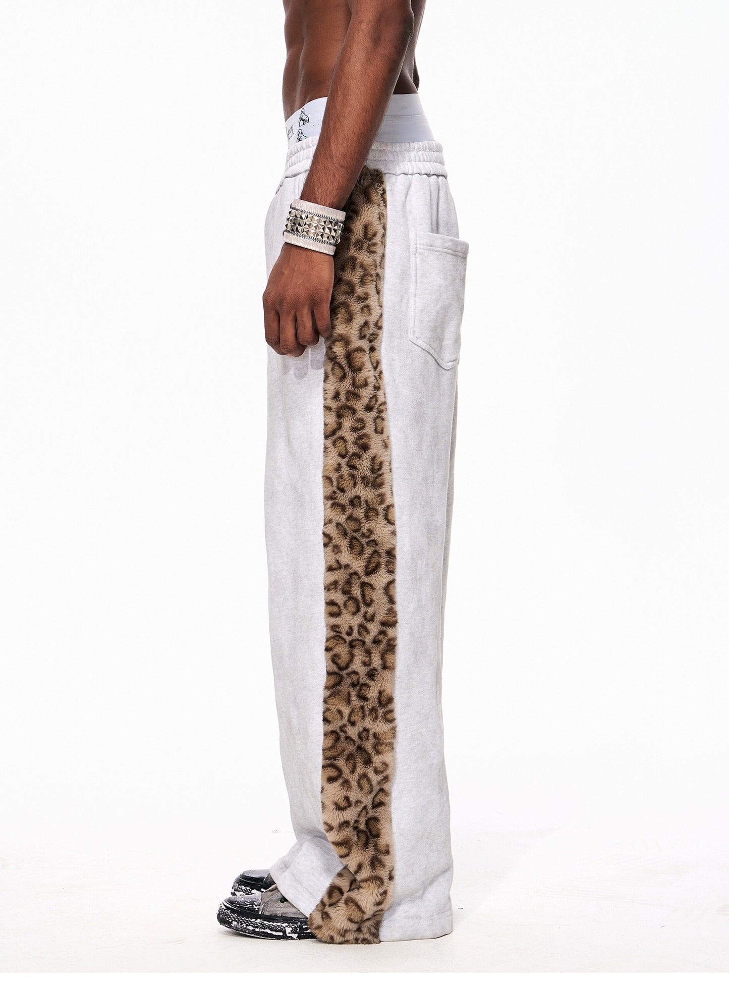 Leopard-Print Faux Fur Patchwork Sweatpants