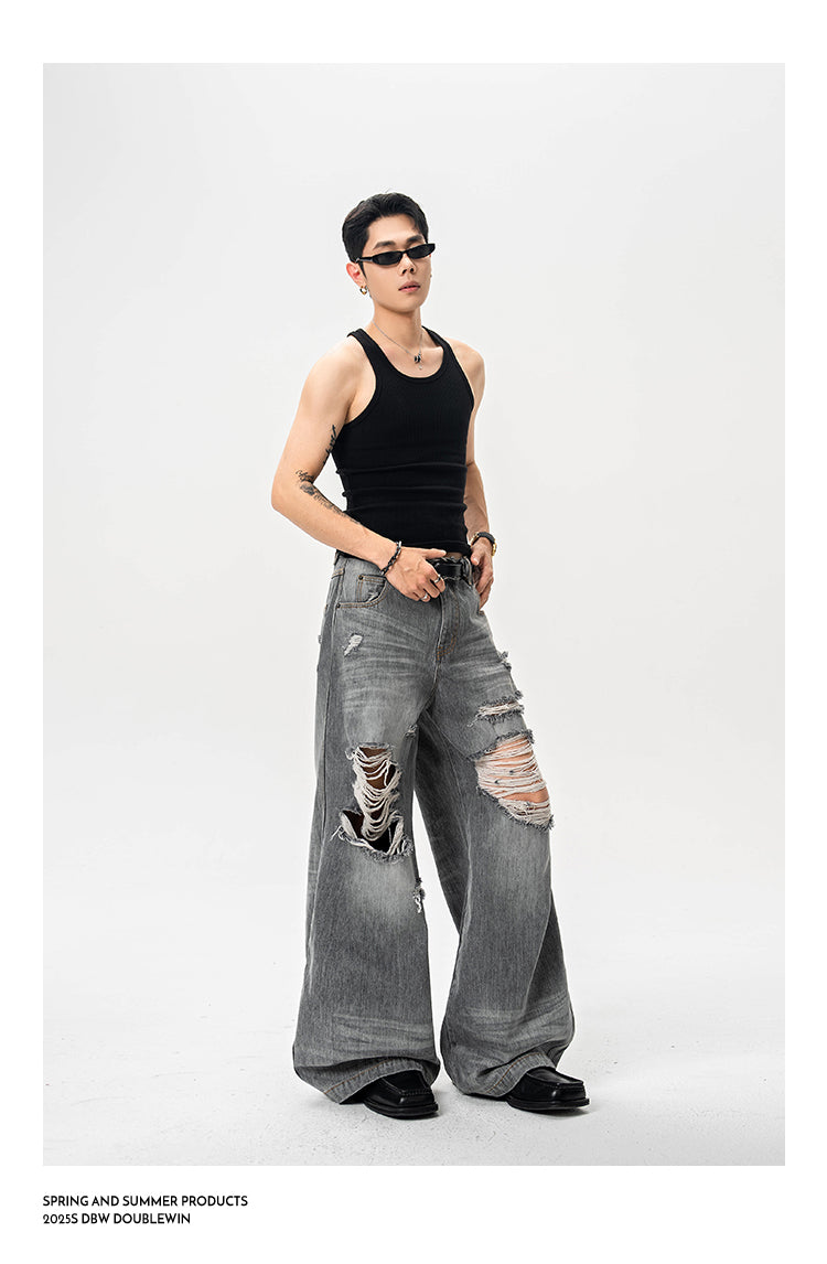 Washed and distressed jeans