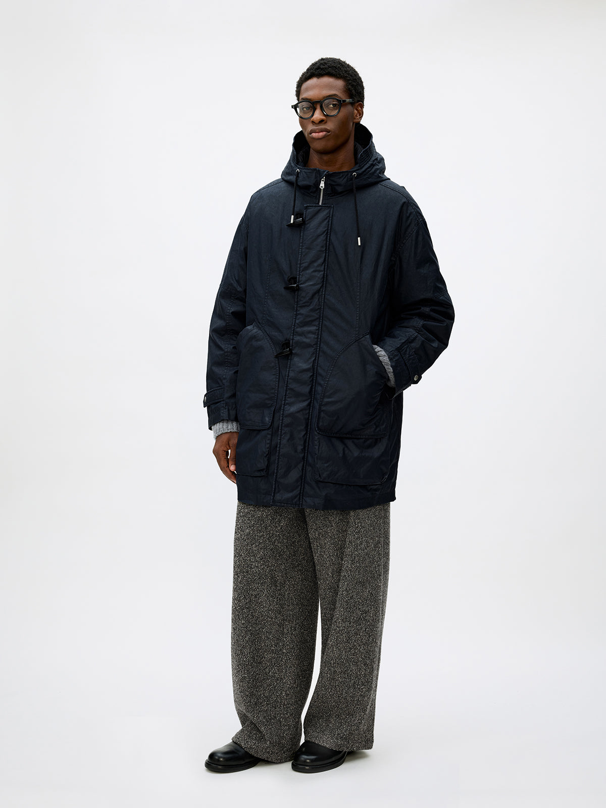 Hooded Toggle Button Coat