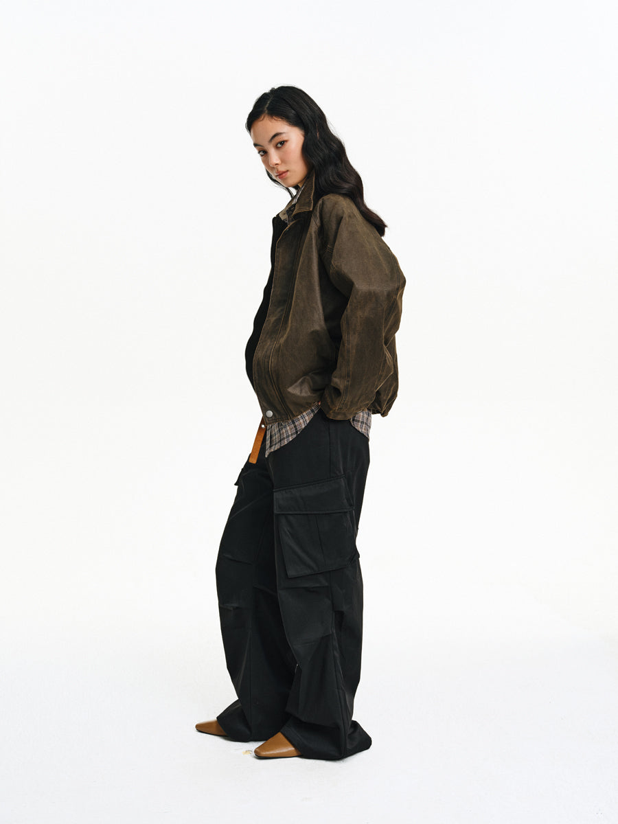 Vintage-Washed Leather Jacket