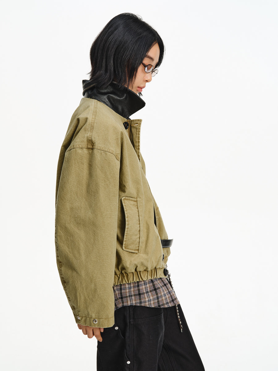 Patchwork Leather Collar Jacket