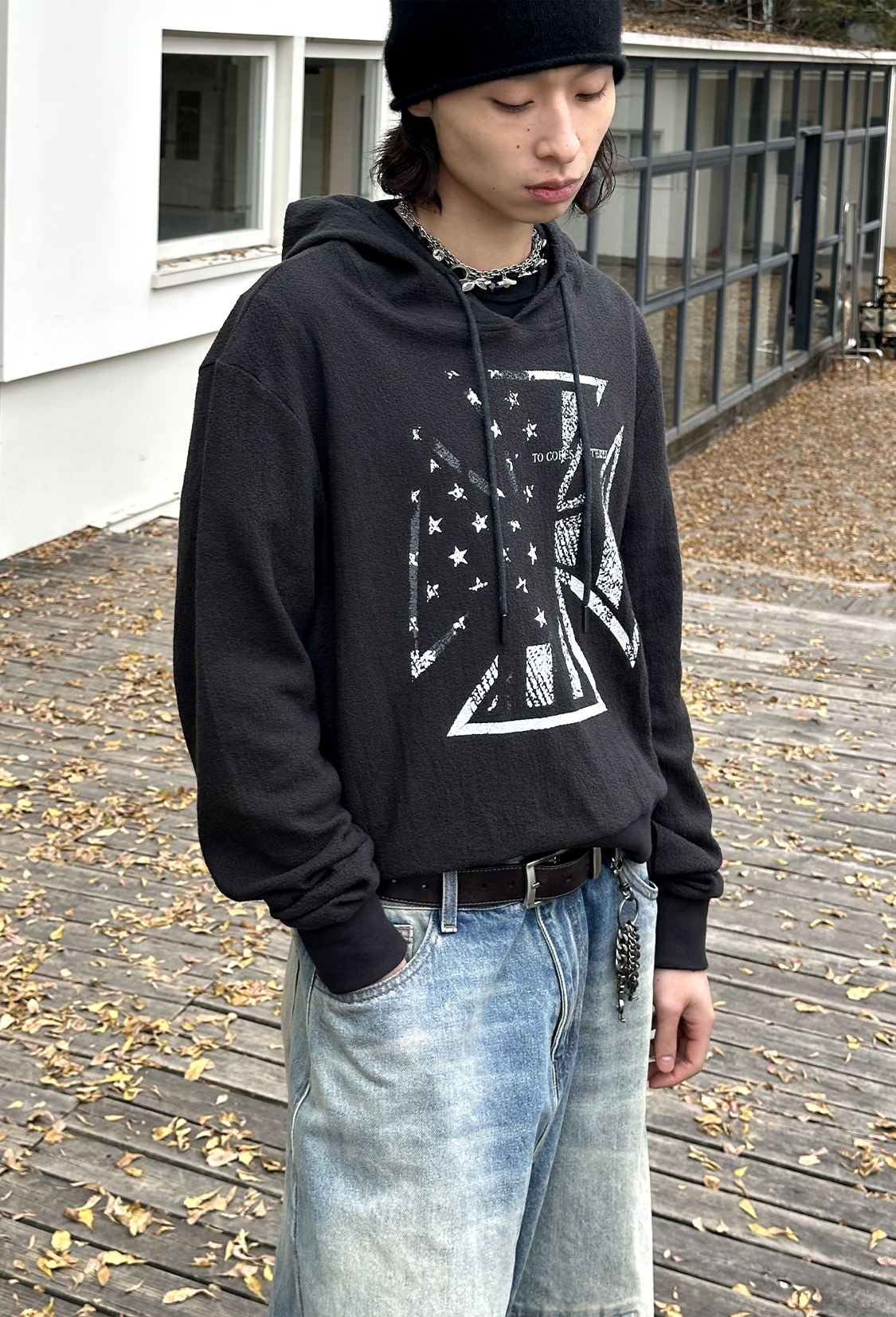 Cross-flag Print Hoodie