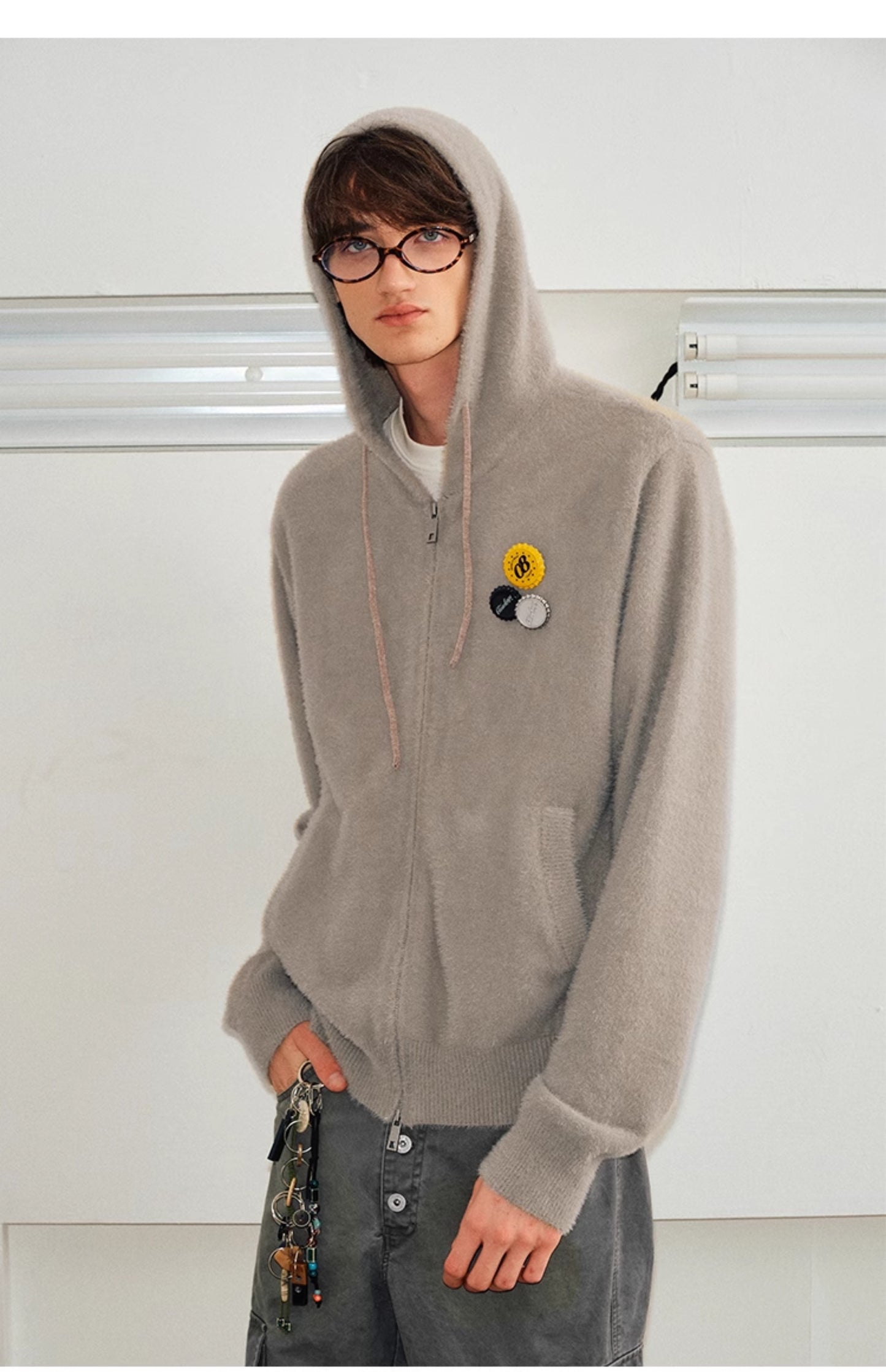 Imitation mink hooded cardigan