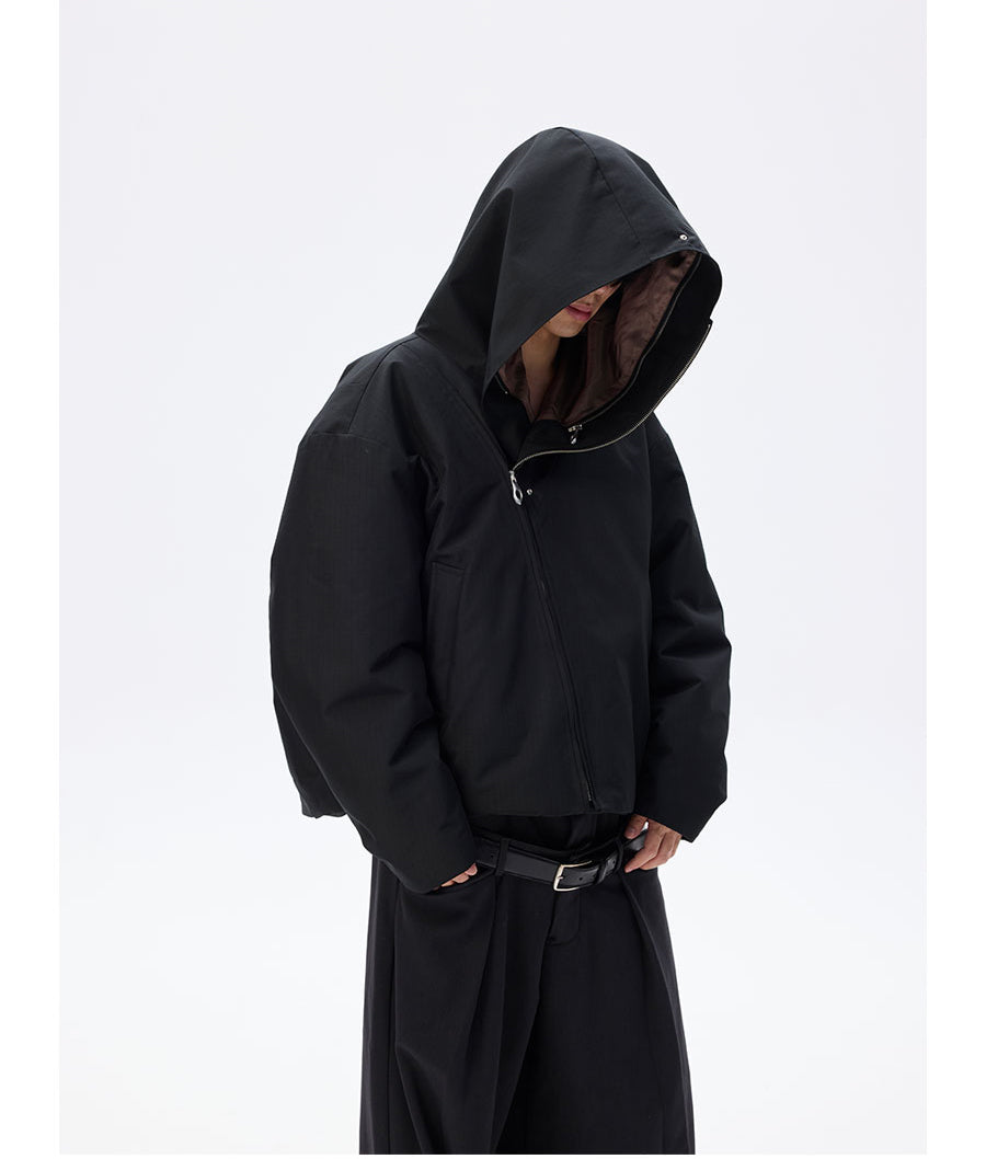 Wide cotton jacket with detachable fur collar