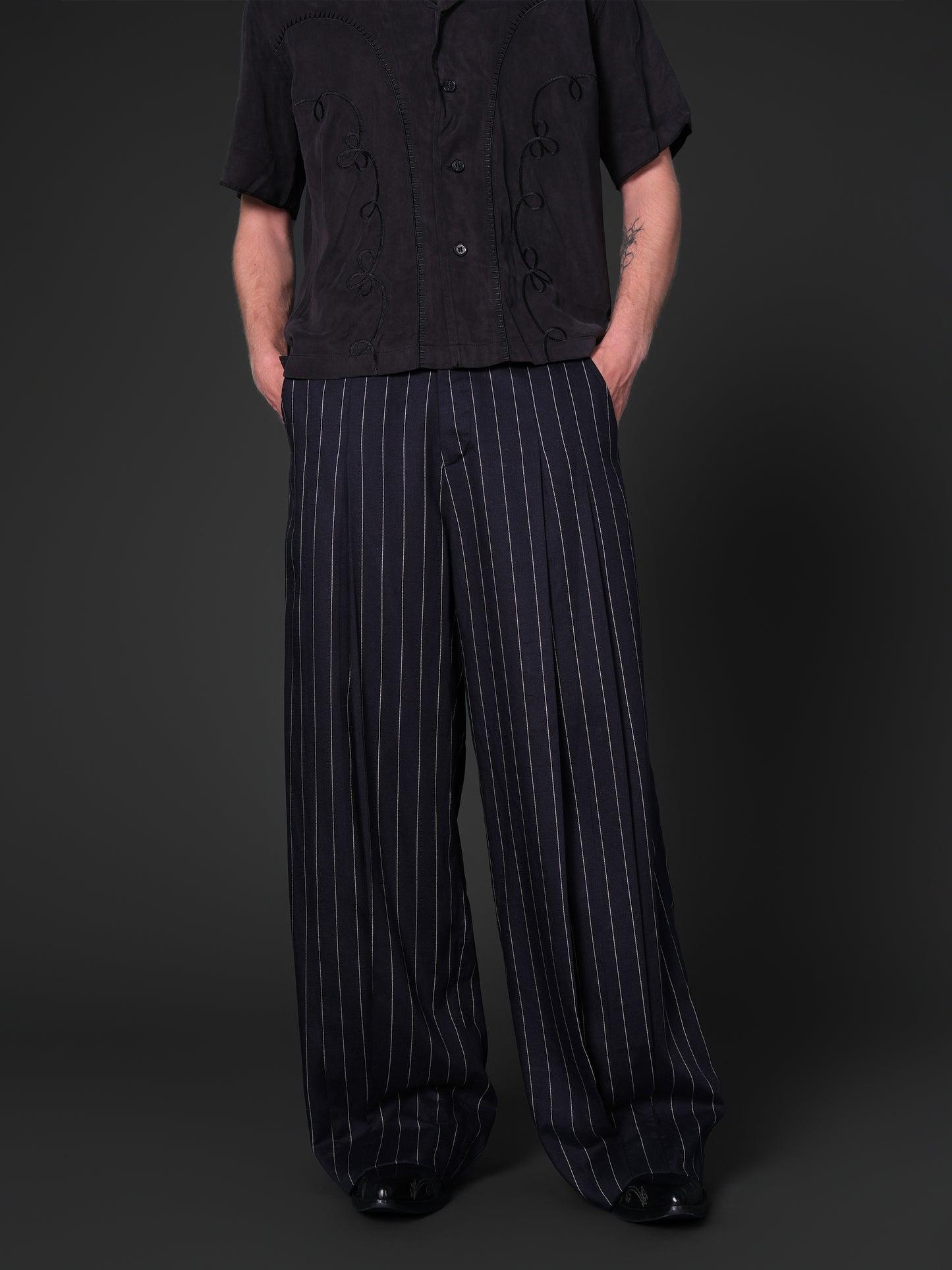 Striped casual wide leg pants