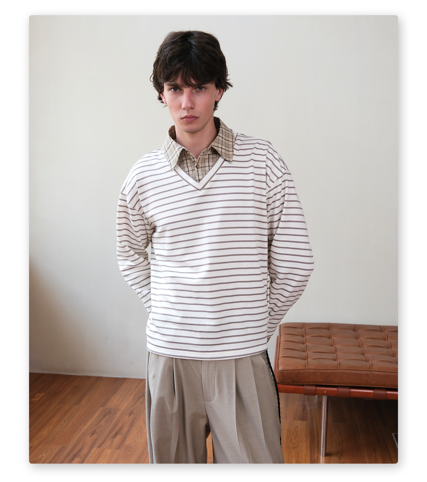 Fake Two-Piece V-Neck Shirt