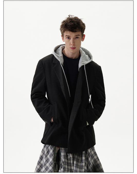 Faux two-piece hooded wool jacket