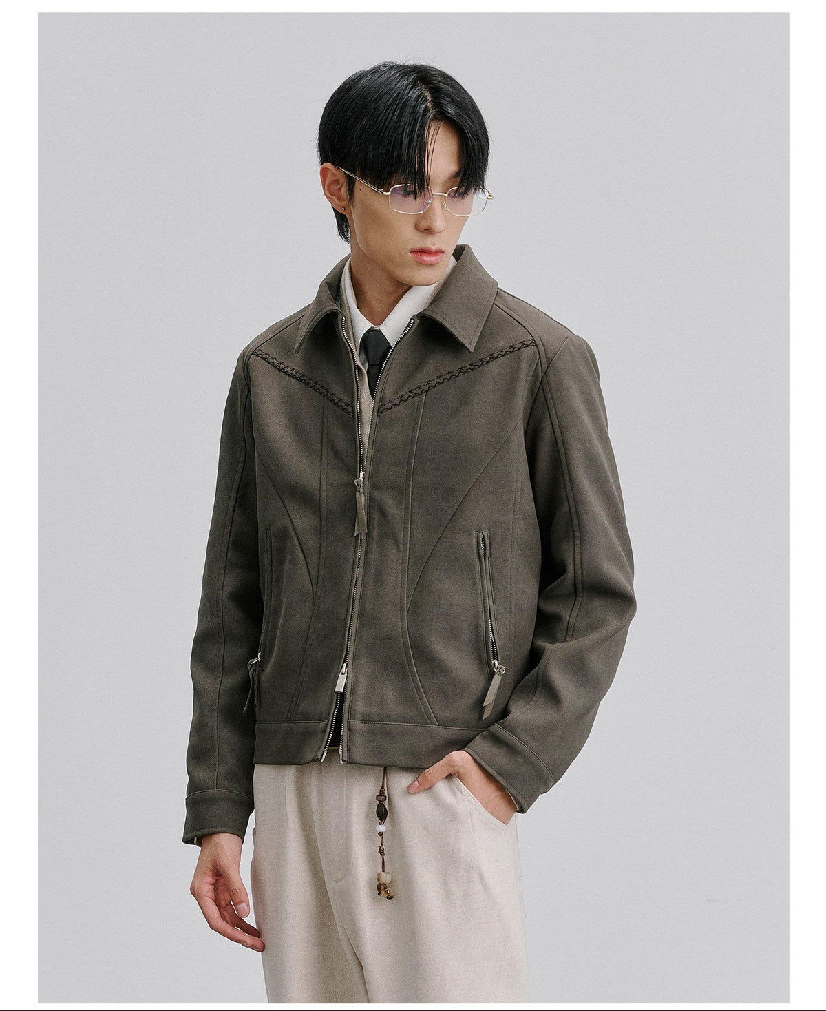 Harrington Jacket with Star-Patterned Suede Embroidery　